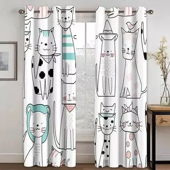 3D Современный милый мультяшный кот ребенок высокая затемняющая оконная штора разные стили мультяшного узора спальня гостиная затемняющая штора W55 X H120cm X 2&HOOK