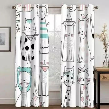 3D Современный милый мультяшный кот ребенок высокая затемняющая оконная штора разные стили мультяшного узора спальня гостиная затемняющая штора W55 X H120cm X 2&HOOK