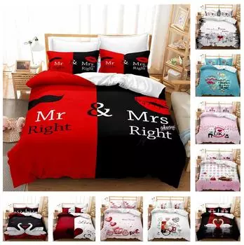 3D Современный Романтический Комплект Постельного Белья Любовь King Queen Кровать Покрывало Наволочка 2/3 шт Пара Покрывало Комплект Женский Свадебный Подарок Baby 100x135cm
