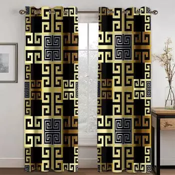 3D современный роскошный брендовый дизайн в стиле барокко, черное, золотое, модное, 2 шт., затеняющая оконная занавеска для гостиной, спальни, декор, втулка 100W130H(CM)40x51in&Grommet Top