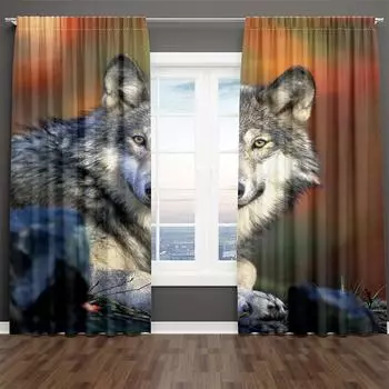 3D Современный Роскошный Принт Волк Пейзаж В Пустыне Животное 2 Части Тонкая Занавеска Для Гостиной Спальни Домашний Декор Крючок 100W130H(CM)40x51in&Rod Pocket