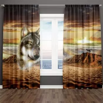 3D Современный Роскошный Принт Волк Пейзаж в Пустыне Животное 2 Части Тонкая Занавеска Для Гостиной Спальни Домашний Декор Крючок 100W130H(CM)40x51in&Rod Pocket