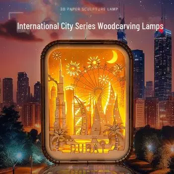 3D стерео лампа с резьбой по дереву - серия International City Creative Gift USB Direct Lighting