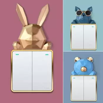 3D стерео мультфильм животных узор переключатель наклейки настенный декор розетка защитная крышка Bunny синий