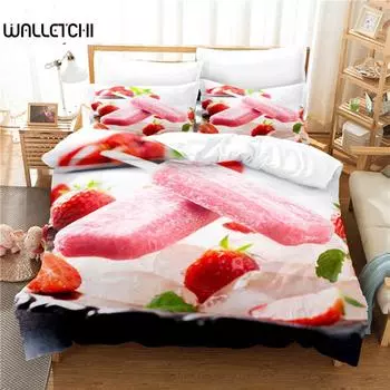 3D Strawberry Bedding Set, 3Pcs Duvet Cover Set, Soft Comfortable Breathable Duvet Cover, For Bedroom Guest Room Decor EU single(135x200cm)
