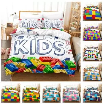 3D строительный блок, комплект постельного белья, игрушка, пододеяльник, наволочка, 2/3, подарок на день рождения, DE135 * 200, комната для мальчиков, полноразмерный, быстросохнущий, мягкий домашний текстиль Baby 100x135cm