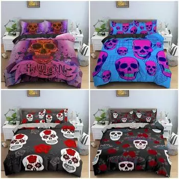 3D Sugar Flowers Skull Bedding Set Terror Duvet Cover Set With Pillowcase King Queen Twin Full Bedclothes Quilt Cover Home Decor 70x133cm 2pcs