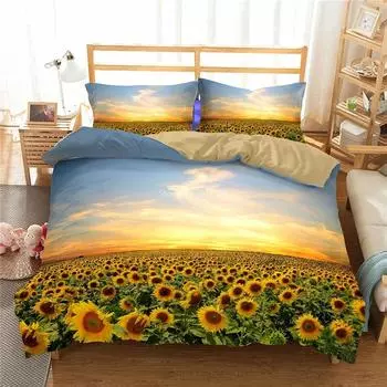3d Sunflower Ocean Pattern Duvet Cover Set with Pillowcase Adult Kids Scenery Comforter Cover Set Bedroom Decor Queen King Size 135x200cm