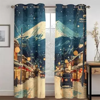 3D сверкающие шторы Fuji Mountain Romantic Joy подходят для спальни, гостиной, кухни, декора, новые поступления, ограниченное по времени предложение, 2 шт. 50W130H(CM)X2PCS&Grommet Top