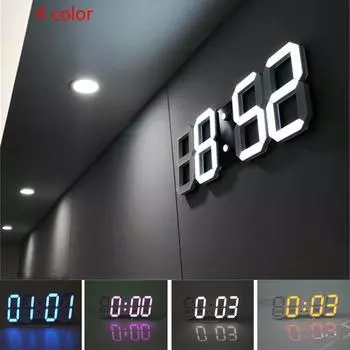 3D светодиодные настенные часы, современные цифровые настольные настольные будильники, ночные настенные часы Saat чёрный