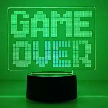 3D светодиодный светильник GAME OVER, акриловая иллюзия, ночник, мигающий RGB, классный подарок, настольная установка, подсветка компьютера, украшение комнаты Black Base No Remote синий