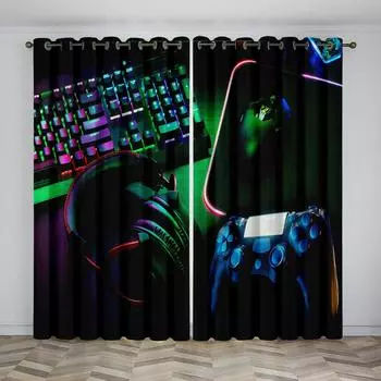 3D Technology Digital Print Shading Curtains Cool Gamepad Bedroom Living Room Decorative Curtains To Draw Production 2pcs W50H60(CM)x2&Hook