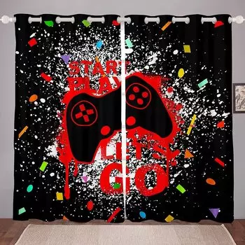 3D Technology Digital Print Shading Curtains Cool Gamepad Bedroom Living Room Decorative Curtains To Draw Production 2panels (W50cmxH130cm)x2&Rod Pocket