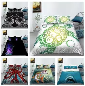 3D тематика океанских животных, комплект постельного белья с животными, пододеяльник и наволочка, 2/3 шт., ткань из микрофибры, мягкое украшение для дома Baby 100x135cm