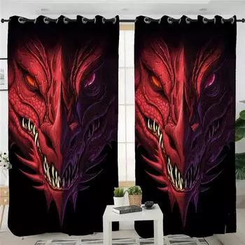 3D Темные Шторы Дракон Древний Священный Дракон Семейные Шторы 2 Панели Детская Комната Гостиная Спальня Балкон Декор Шторы 50W130H(CM)x2&Hook