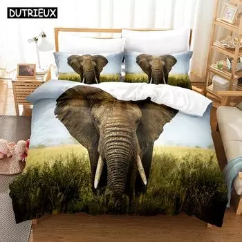 3D The Elephant Bedding Sets Duvet Cover Set With Pillowcase Twin Full Queen King Bedclothes Bed Linen EU single(135x200cm)