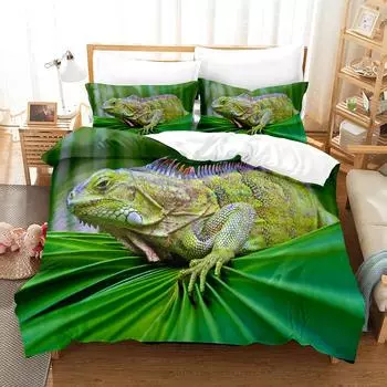 3D The Iguan Bedding Sets Duvet Cover Set With Pillowcase Twin Full Queen King Bedclothes Bed Linen EU single(135x200cm)