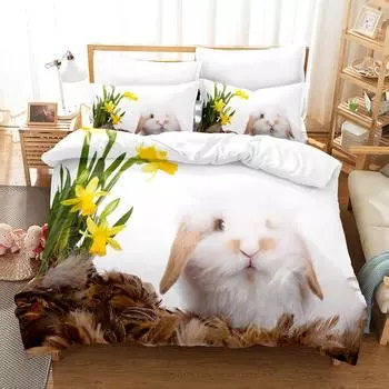 3D The Rabbit Bedding Sets Duvet Cover Set With Pillowcase Twin Full Queen King Bedclothes Bed Linen EU single(135x200cm)