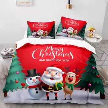 3D Three-Piece Size Santa Quilt Cover Christmas Home Textile 135*200cm