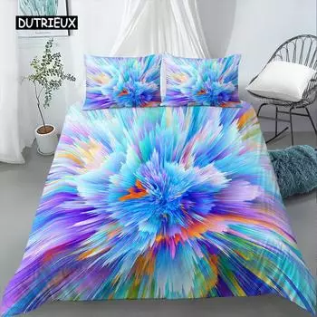 3D Tie Dye King Queen Пододеяльник Красочный Всплеск Чернил Стиль Постельное белье для детей Подростков Взрослых Современное Искусство Полиэстер Пододеяльник EU single(135x200cm)