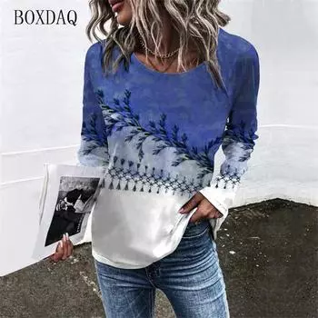 3d Tie-dye Print Women Streetwear T-Shirts Spring Autumn Long Sleeve Round-Neck Casual Female Tops 6XL Plus Size Gradient Tees S