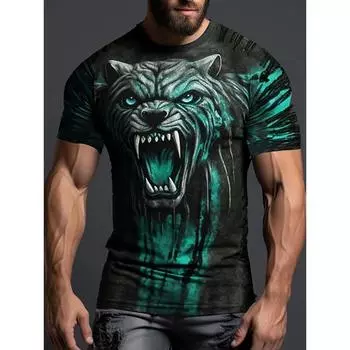 3D Tiger Pattern Летняя повседневная мужская футболка для спорта на открытом воздухе Модная мужская свободная футболка с коротким рукавом для улицы с коротким рукавом Удобная S