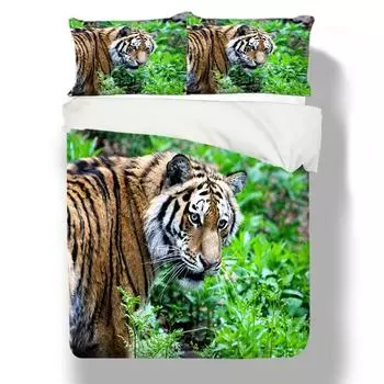 3D Тигр Джунгли Ходьба Напечатанный Пуховый Пододеяльник Комплект постельного белья из 3 предметов 3D Пуховый Пододеяльник Комплект постельного белья из микрофибры UK Single 135x200cm