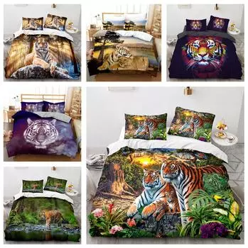 3D тигр постельное белье свирепое животное пух пододеяльник 2/3 шт наволочки мальчики мужчины ребенок покрывало зверь король королева кровать домашний текстиль Baby 100x135cm