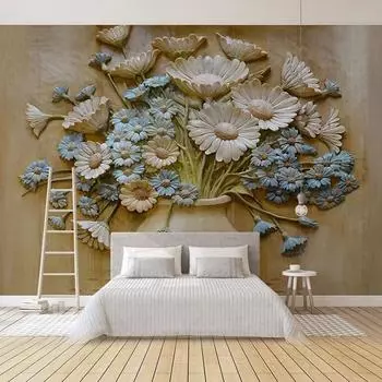 3D Тисненая Ваза Цветочное Искусство Обои Настенная Роспись Европейский Стиль Гостиная Кабинет Спальня Фреска Декор 200 cm(W) x 140 cm(H)
