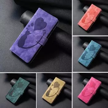 3D Тиснение Любовь Сердце Карандаш Кошка Художественная Роспись Кожаный Чехол Для Телефона Кошелек Подставка Для Книги Для iPhone Samsung Xiaomi Oppo Фиолетовый Цвет Слот Для Карты Откидная Крышка Сумка iPhone 6/6s