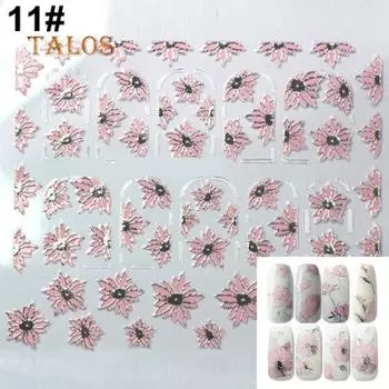 3D Тисненые Розовые Цветы Шаблон Дизайна Ногтей Наклейки Наклейки DIY Маникюрный Инструмент 4