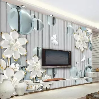 3D тисненые шаровые цветы в полоску, настенная роспись, ТВ-фон, обои для спальни, гостиной, современный домашний декор 200 cm(W) x 140 cm(H)