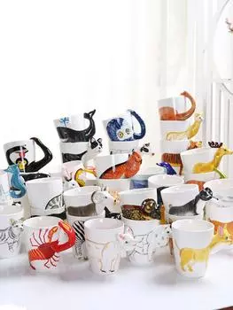 3D трехмерная чашка для воды с изображением животных из мультфильма, термостойкая керамическая чашка для молока, кофе, чая, детская кружка для воды, домашняя кружка 401-500ml