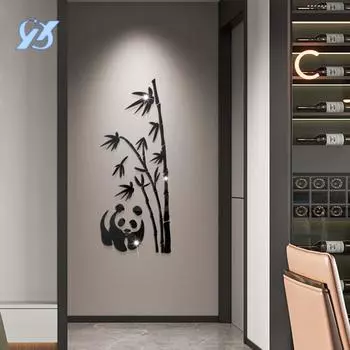 3D трехмерное бамбуковое панда зеркало 1 мм акриловая настенная наклейка украшение гостиная фон настенная наклейка