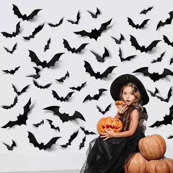 3D Трехмерные наклейки на стену в виде летучей мыши Креативные декоративные наклейки на стену на Хэллоуин