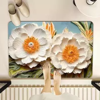 3D Трехмерный цветочный впитывающий коврик для ванной комнаты, мягкий диатомовый грязевой коврик для кухни, быстросохнущий нескользящий коврик для двери туалета 40 * 60CM diatom mud