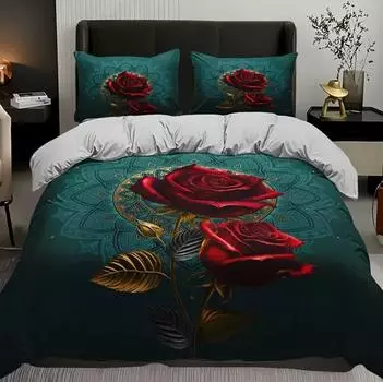 3D Тройной Парный Любовный Роза Одеяло Покрывало Цифровая Печать Украшение Кровати 70 * 133 two-piece set