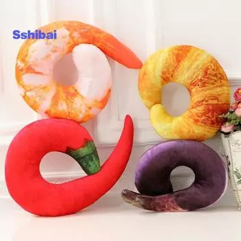 3D U-образная подушка с креветками и баклажанами - мягкая плюшевая игрушка для путешествий и домашней кровати на шею Shrimp