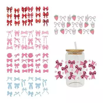 3D УФ DTF переводные наклейки водонепроницаемые масляные наклейки 16 унций обертывания для чашек красивый бант напечатанный для стеклянных бутылок своими руками кофейная чашка