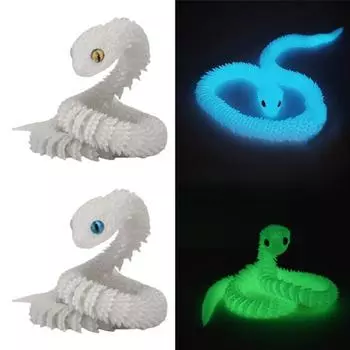 3D-украшение в виде змеи, модель животного, реалистичный вид, светящийся эффект, креативная забавная 3D-печатная игрушка-змея с гибкими суставами 30cm зелёный