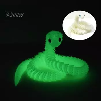 3D-украшение в виде змеи, модель животного, реалистичный вид, светящийся эффект, креативная забавная 3D-печатная игрушка-змея с гибкими суставами 30cm зелёный