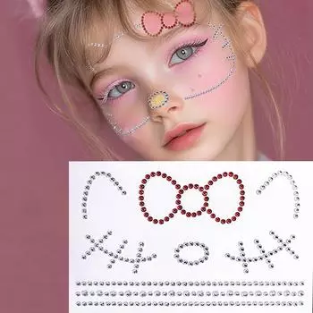 3D украшения для лица алмазные татуировки наклейки сделай сам женские глаза лицо тело мультяшный кот 3D макияж искусство сцена белый