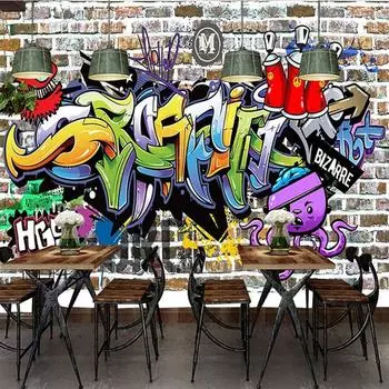 3D уличные граффити обои кирпичная стена фотообои Ktv бар кафе ресторан постер декор фреска 200 cm(W) x 140 cm(H)