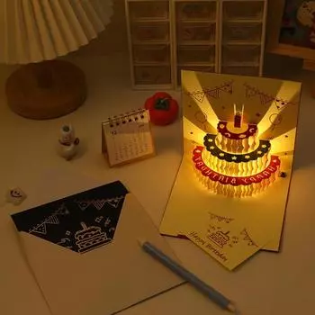 3D up Поздравительная открытка на день рождения Торт Фестиваль Приглашение Поздравление Памятные открытки на день рождения День святого Валентина День матери красный