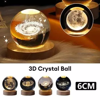 3D USB Galaxy Crystal Ball Night Light Kids Красочный светодиодный атмосферный светильник Базовый цветной светильник с изменяющимся светом Подарок на день рождения для подростков