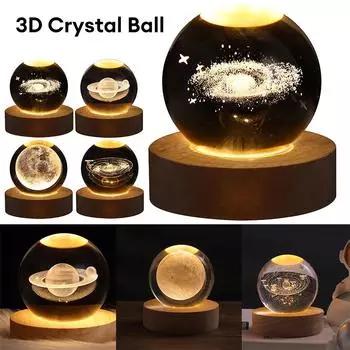 3D USB Galaxy Crystal Ball Night Light для детей Цветной светодиодный атмосферный светильник с изменяющимся цветом подсветки Подарок на день рождения для подростков