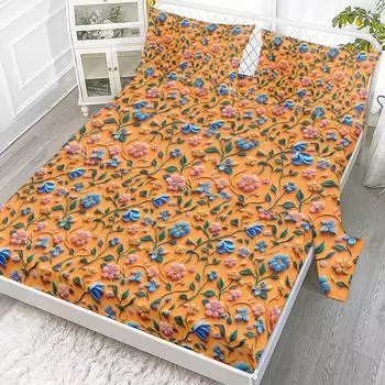 3D Vine Flower Four-Piece Set, Surrounded By Gorgeous Fresh Flowers, Including 1 Bed Sheet, 1 Duvet Cover, 2 Pillowcases 99cmx199cm