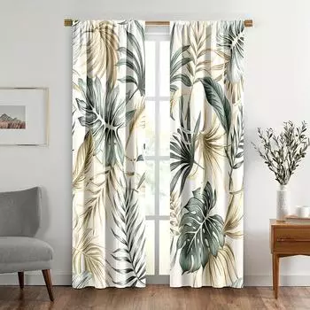 3D Vintage Palm Leaf Flower Printing Window Curtains Blinds For Living Room Kid Bedroom Bathroom Kicthen Office Door Home Decor2 W65X60H(cm)X2Pcs&Hook