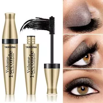 3D Водонепроницаемая тушь для ресниц Жидкое волокно Черные ресницы Керлинг Кисть Длительное расширение для макияжа глаз золотой