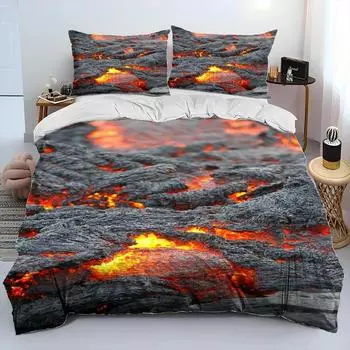 3D Volcano Lava Magma Comforter Bedding Set,Duvet Cover Bed Set Quilt Cover Pillowcase,King Queen Size Bedding Set Adult Child EU Twin(135x200cm)